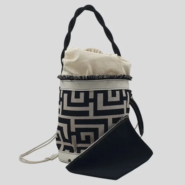Γυναικεία Χειροποίητη Υφασμάτινο Backpack Λευκό/Μαύρο - 30035